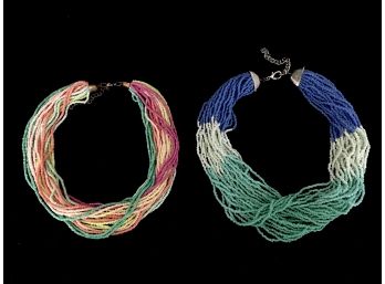 Two Colorful Multi-strand Seed Bead Necklaces