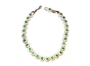 Sensational Sterling Silver Tennis Bracelet With Radiant Green Stones