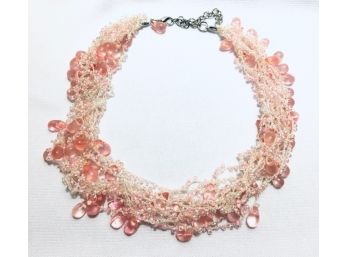 Multi-strand Pink Glass Bead Dainty Necklace