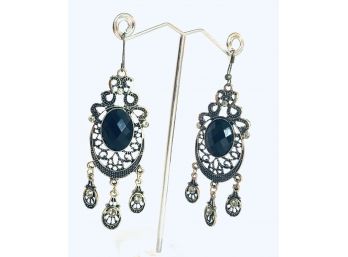 Jet Faceted Cabochon Costume Romantic/gothic Dangle Earrings