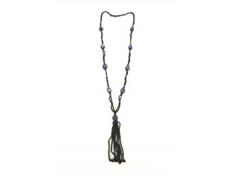 Vintage Black Seed Bead & Unique Bead Tassel Necklace