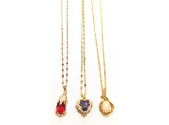 Trio Of 925 Gold-Overaly Pendant Necklaces Including Stainless Steel