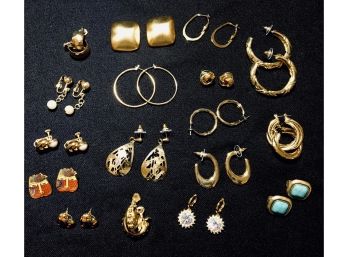 Collection Of Gold-tone Estate Earrings- 17 Pairs