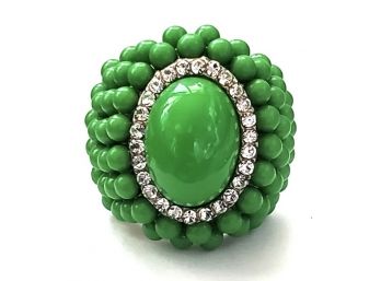 Amazing Kelly Green Mod Cabochon & Bead Cocktail Ring
