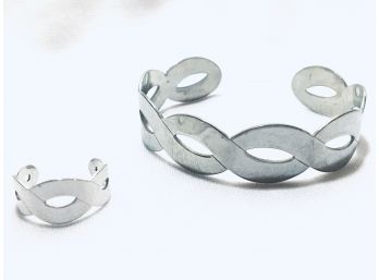 Silvertone Bracelet And Matching Ring Set