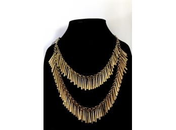 Fantastic Goldtone Egyptian Revival Style Two-Strand Fringe Necklace