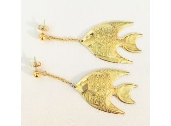 Gold Tone Angel Fish Earrings