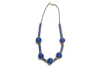 Amazing Dark Blue Bead & Metal Necklace