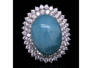 Sterling Silver 925 And Natural Larimar Size 8 Ring