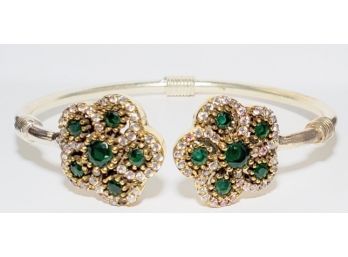 Sterling Silver (925) Emerald & Topaz Cuff Bracelet