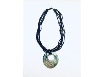 Black Seed Bead & Abalone Pendant Necklace