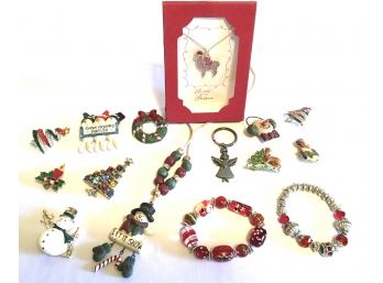 Collection Of Christmas Holiday Themed Brooches, Jewellery And More - 15 Pieces