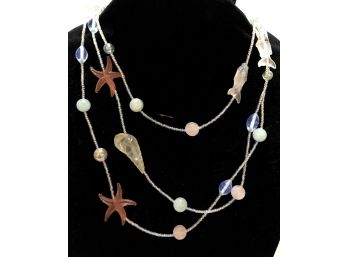 Seashell Single Strand Glass & Stone Bead Necklace