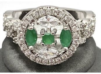 1.78 Carat Created Emerald &  White Sapphire Ring - Size 7