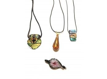Grouping Of Art Glass Pendants Including Murano