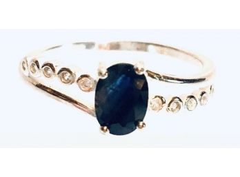 Sterling Silver Size 8 Ladies Ring With .88ct Deep Sapphire Gemstone