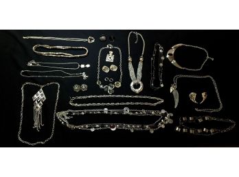 Collection Of Silver Tone & Gunmetal Finish Estate Jewelry