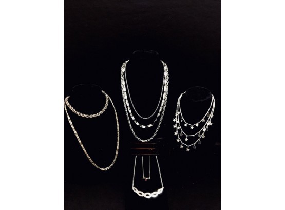 Grouping Of Vintage To Contemporary Silver-tone Necklaces/chains