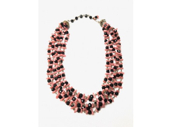 Vintage 5 Strand Pink & Black Multi-strand Necklace
