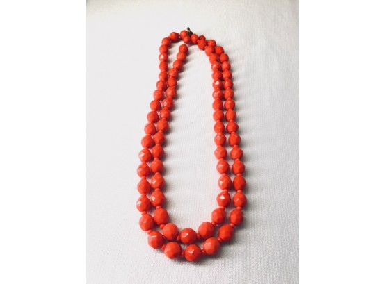 Vintage Faceted Red Single Strand Glass Bead Necklace