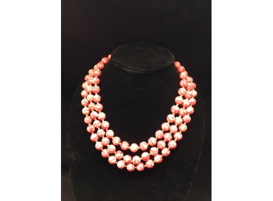 Vintage Abstract Pink & White Triple Strand Necklace