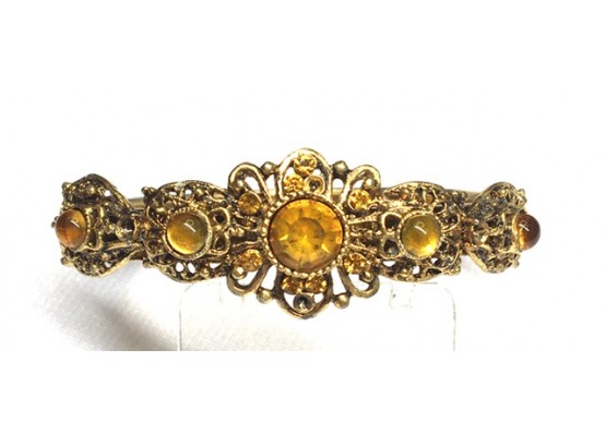 Gold-tone & Citrine Colored Stones Cuff Bracelet