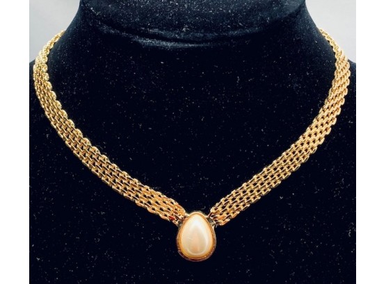 Gorgeous Vintage Goldtone & Faux Pearl Collar Necklace