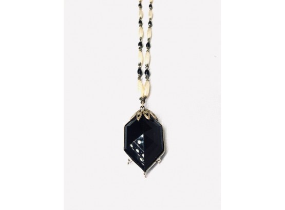 Sophisticated & Elegant Vintage Faceted Black Pendant Made In Czechoslovakia