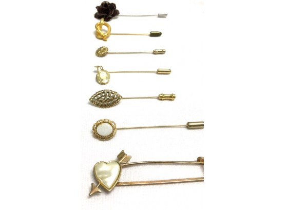 Collection Of Vintage Stick Pins & Mother Of Pearl Brooch