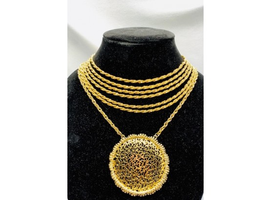 Pairing Of 2 Over The Top Vintage Goldtone Necklaces