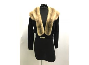 Amazing Vintage Downen LTD Full Fashioned 100 Cashmere Sweater W/ Mink Collar & Rhinestone Closure