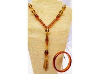 Stunning Amber Crystal Drop Pendant Necklaces & Mod Bangle