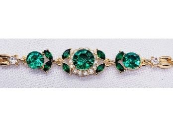 Stunning Goltdone Bracelet W/ Emerald Colored Stones