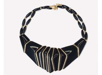 Vintage Signed Napier Black & Gold-tone Statement Necklace