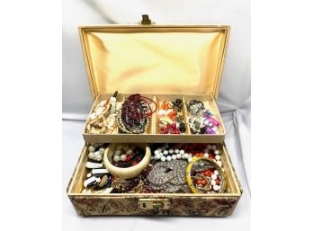 Vintage Tapestry Style Jewelry Box Filled W/ Estate Jewelry
