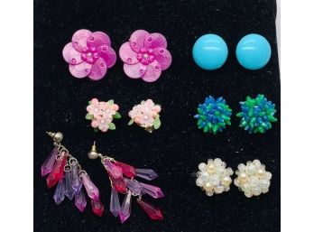 Grouping Of 6 Pairs Vintage Colorful Earrings Including W. Germany