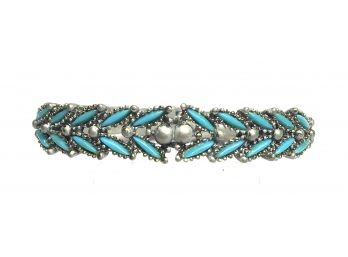 Turquoise & Silver-tone Hand-crafted Hinged Cuff Bracelet