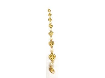 Romantic Vintage Goldtone & Faux Pearl Avon Heart Bracelet