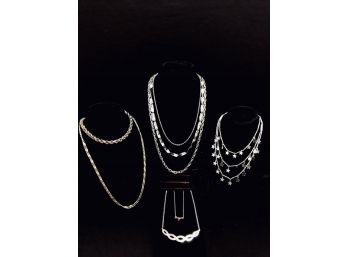 Grouping Of Vintage To Contemporary Silver-tone Necklaces/chains