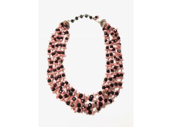 Vintage 5 Strand Pink & Black Multi-strand Necklace