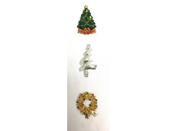 Trio Of Christmas Holiday Brooches