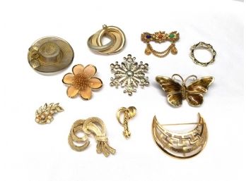 Collection Of Vintage Goldtone Brooches Including Designer Signed