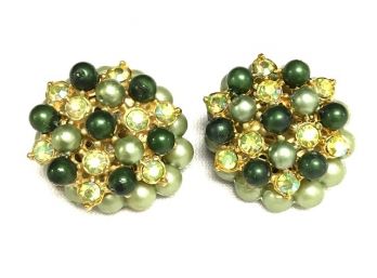 Gorgeous Vintage Multi-tone Green & Citron AB Stone Clip Earrings