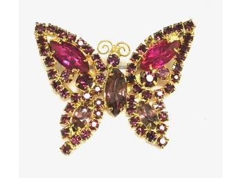 Stunning Multi-tone Pink & Gold-tone Butterfly Brooch