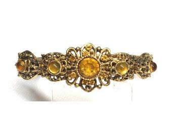 Gold-tone & Citrine Colored Stones Cuff Bracelet