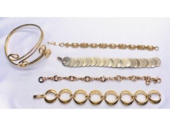 Collection Of 5 Vintage Goldtone Bracelets (inc. Designer Signed)