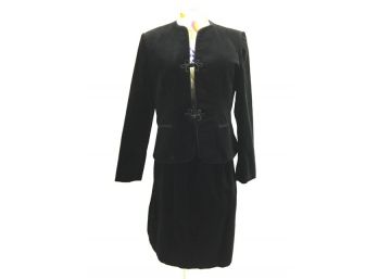 Vintage Asian Inspired Black Velvet Skirt Suit By Sasson