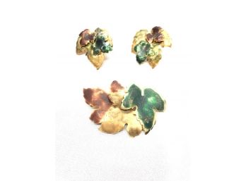 Autumnal Leaves Goldtone Earrings & Brooch Set