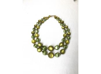 Vintage Two-strand Avocado Colored Graduated Bead Necklace
