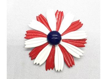 Vintage Red, White, & Blue Enamel Flower Brooch